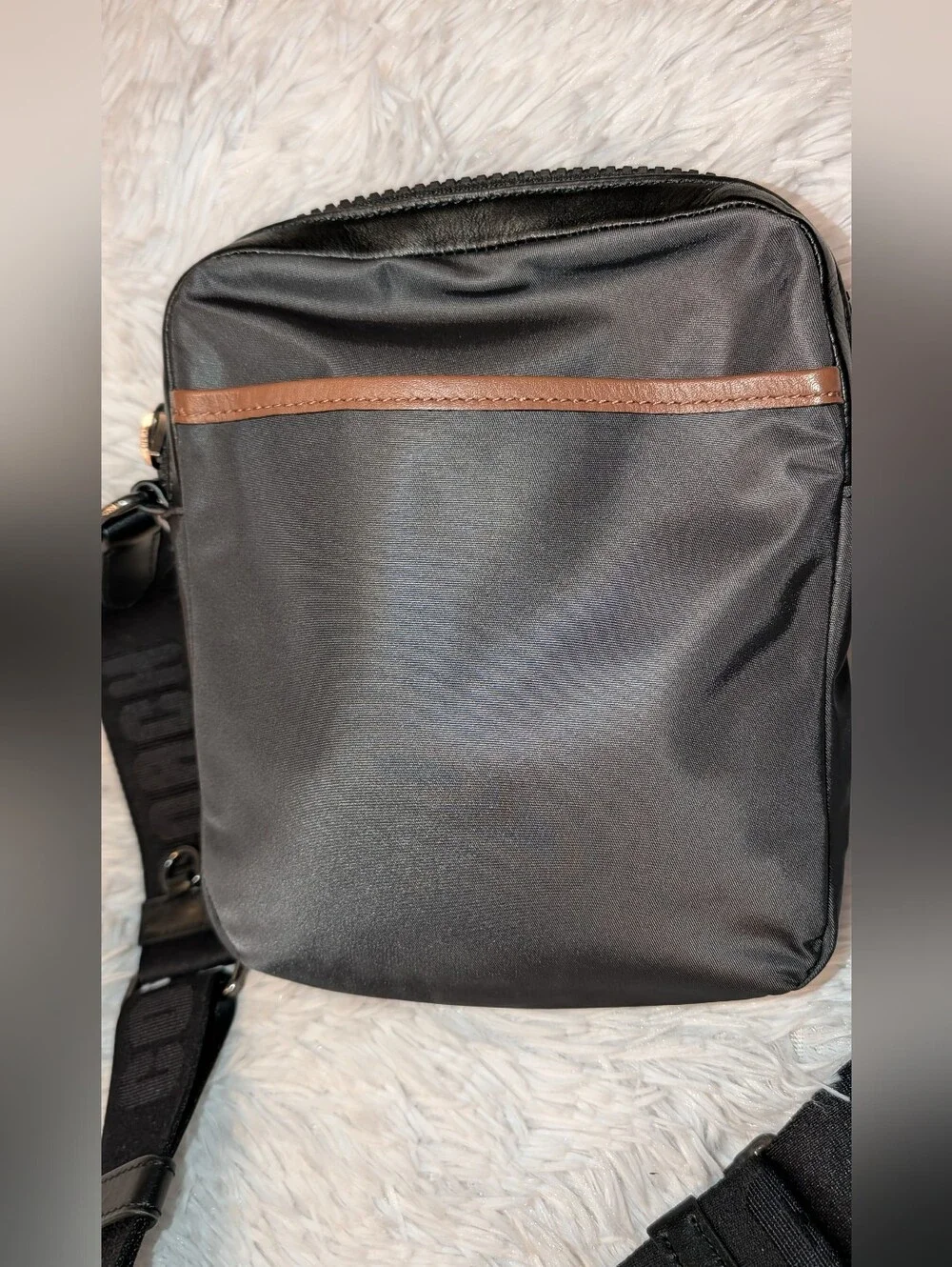 Coach Max Crossbody Bag C9836 Nylon Leather Black Brown GUC